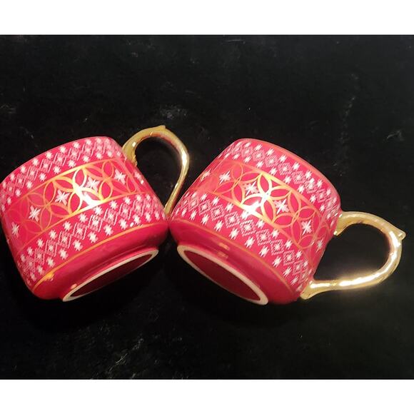 Harry and David Winter Snowflakes Stars Gold Accent Coffee 2 Set Mugs - Picture 1 of 5